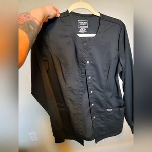 Cherokee Black Button-Up Scrub Top Jacket